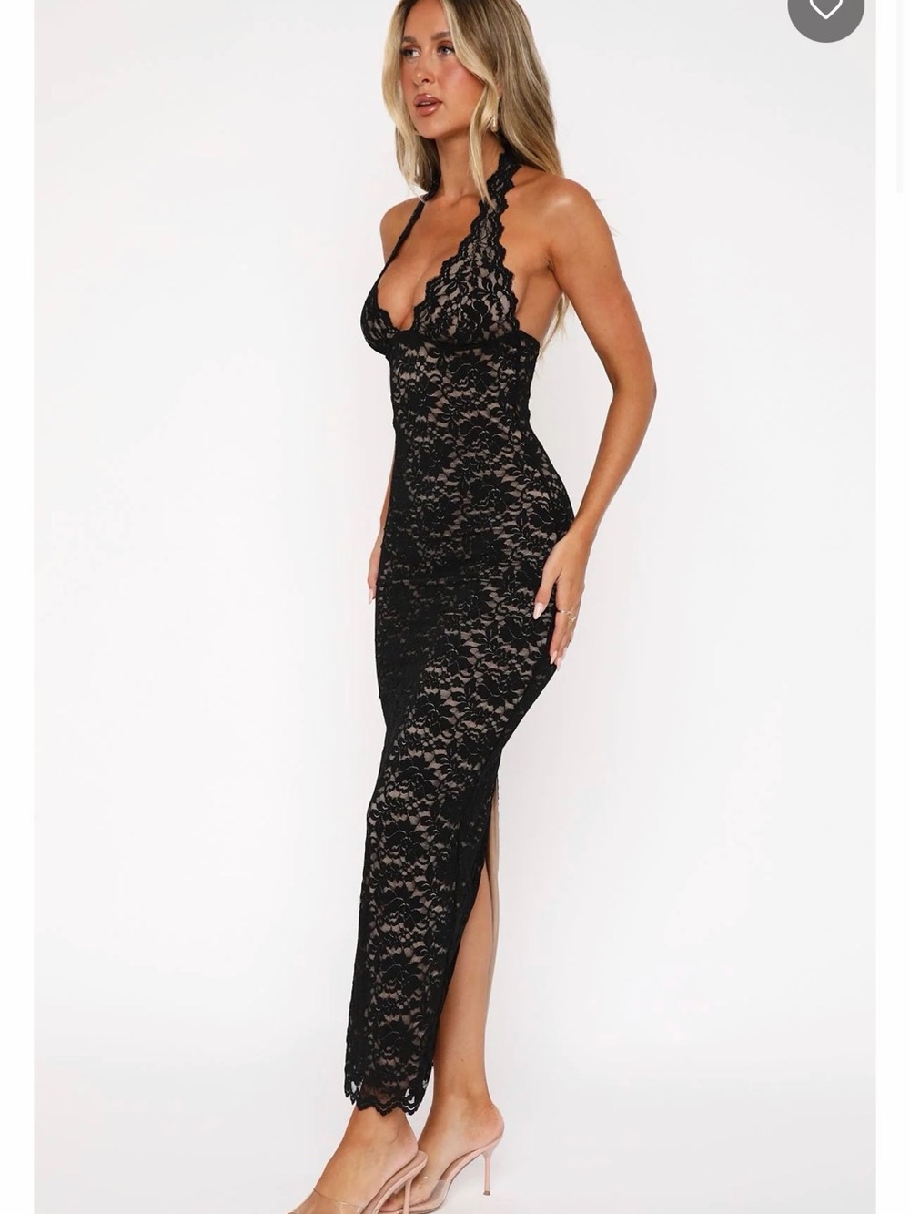 Black Lace Halter Maxi Dress - - Picture 2 of 4